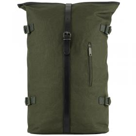 green heavy cotton canvas roll top backpack main image